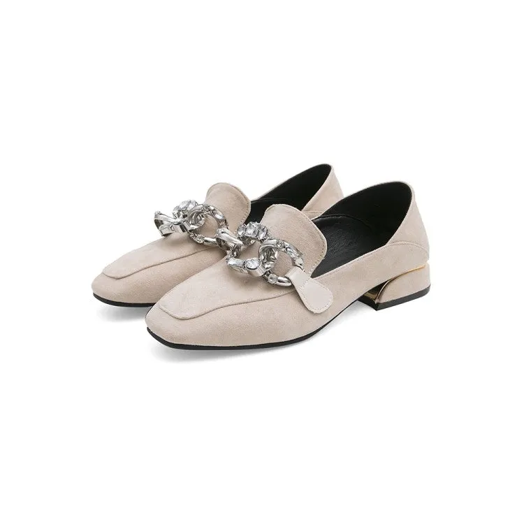 Women's Pumps Suede Metal Chains Decor Puppy Heel Shoes