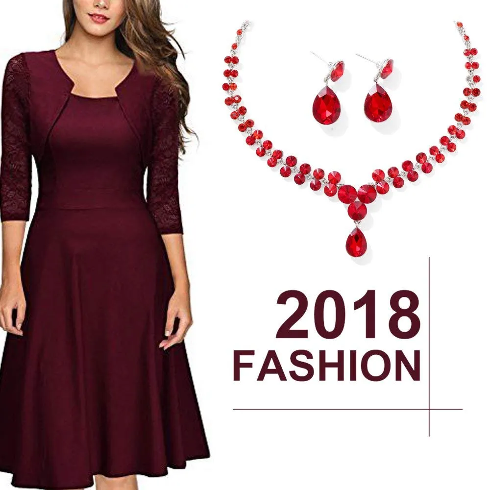 Yellow Chimes AD Crystal Elements Delicate Drop Design Sparkling Colors Fascinating Necklace Set with Earrings for Women