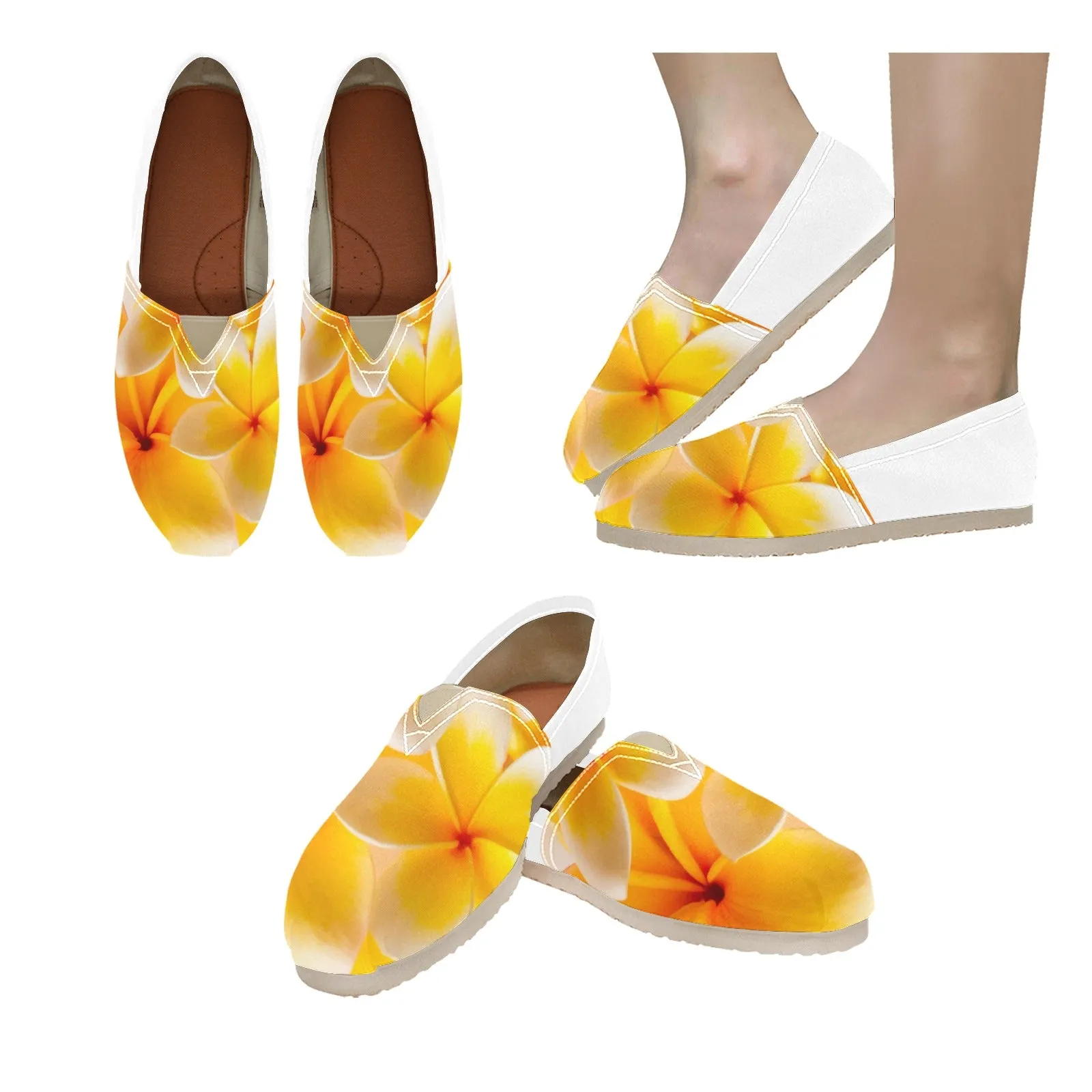 Yellow Frangipanis Women's Canvas Slip on Shoes